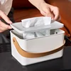 Portable Household Tissue Box Round Square Napkin Storage Box for Table Top of Tea Table Restaurant Modern Simplicity White 2