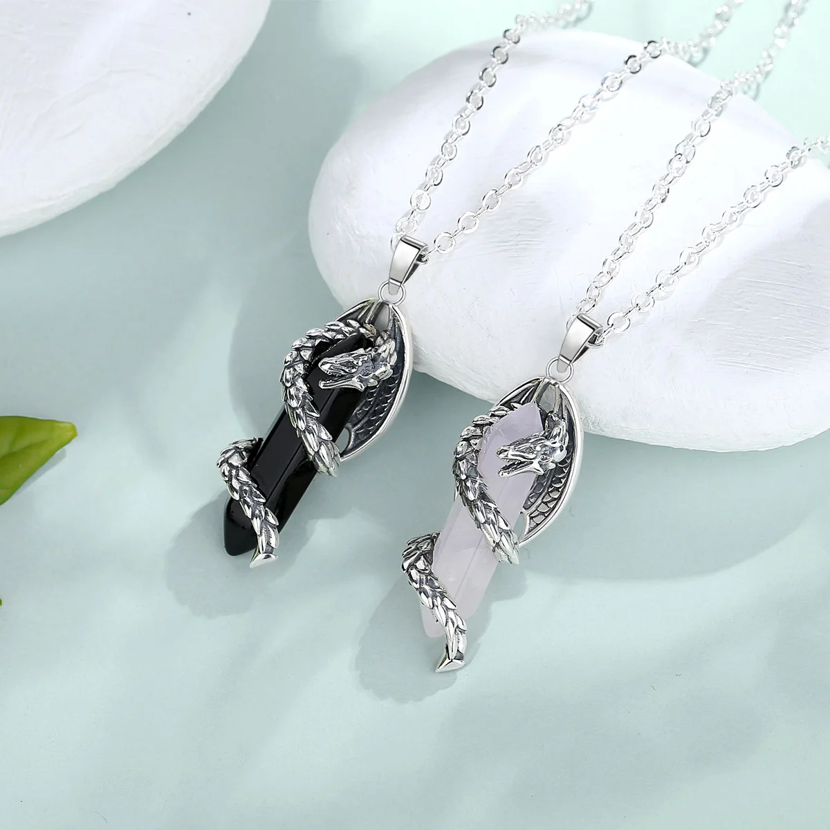 Eudora New Dragon Twining Hexagonal Prismatic Necklace Vintage Punk Obsidian Pink Crystal Pendant Jewelry Healing Gift 4