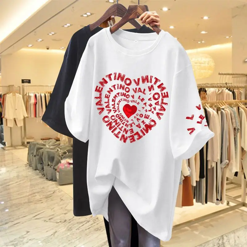 

Women All Cotton Summer Casual Short Sleeve Basic T-shirt Female Chic Printed Loose Basic Tees
