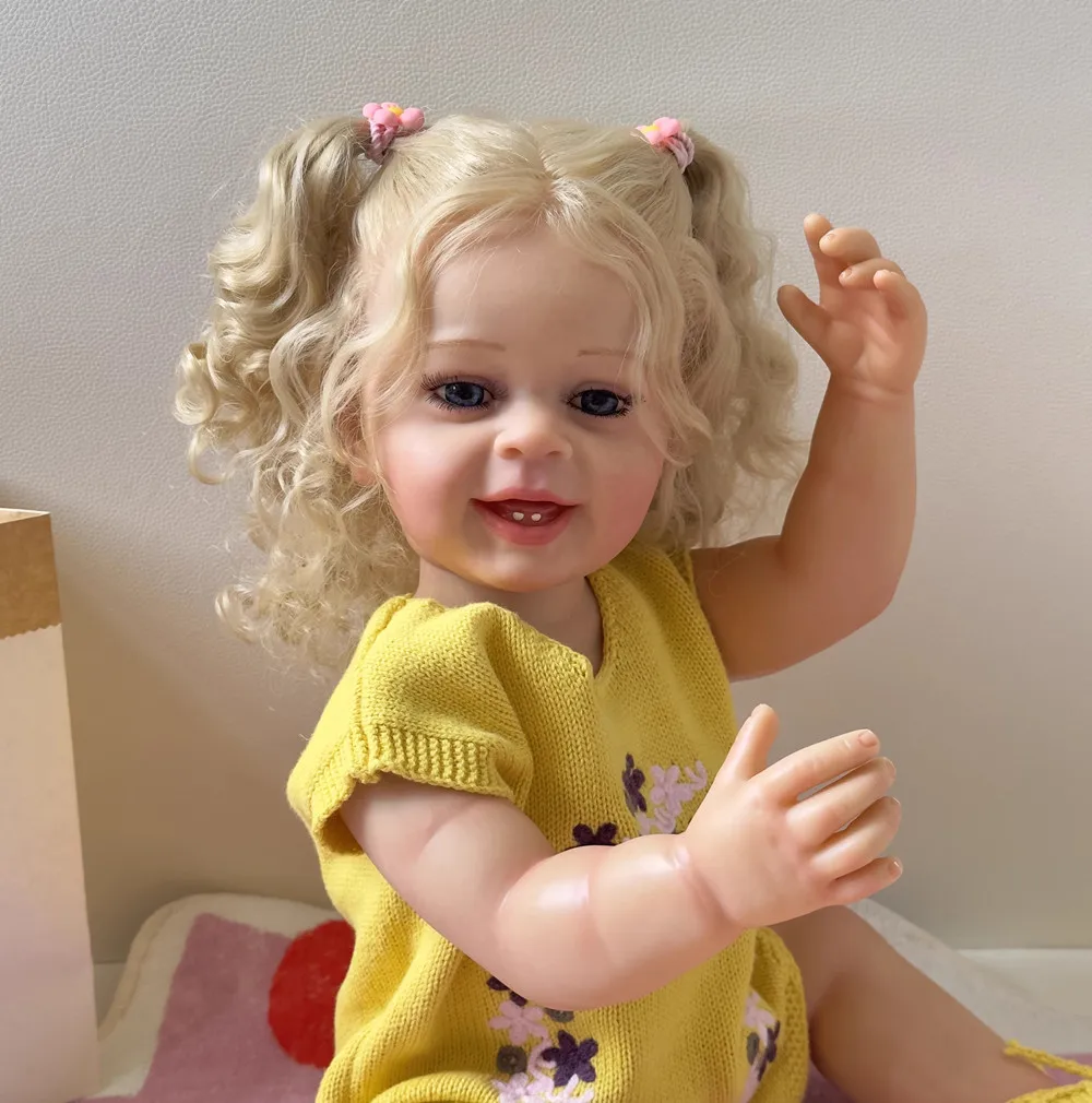 

55 CM Full Silicone Baby Doll With Open Mouth With Clothes Cut Beautiful Realistic Newborn Doll Princess Toddler Boy Toy Gift