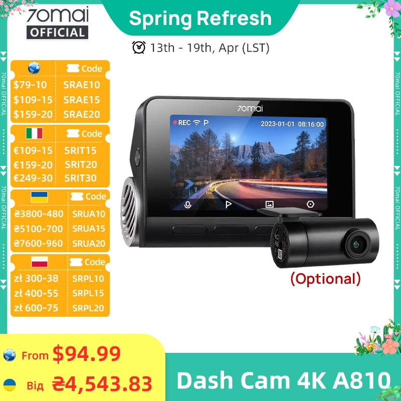 Wideorejestrator 70mai A810 za $93.28 / ~346zł