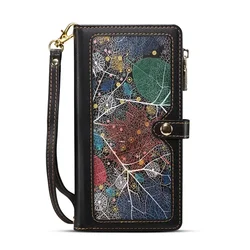 Luxurious Leather Crossbody Zip Wallet Case for Moto G05 (Black-Short Strap)