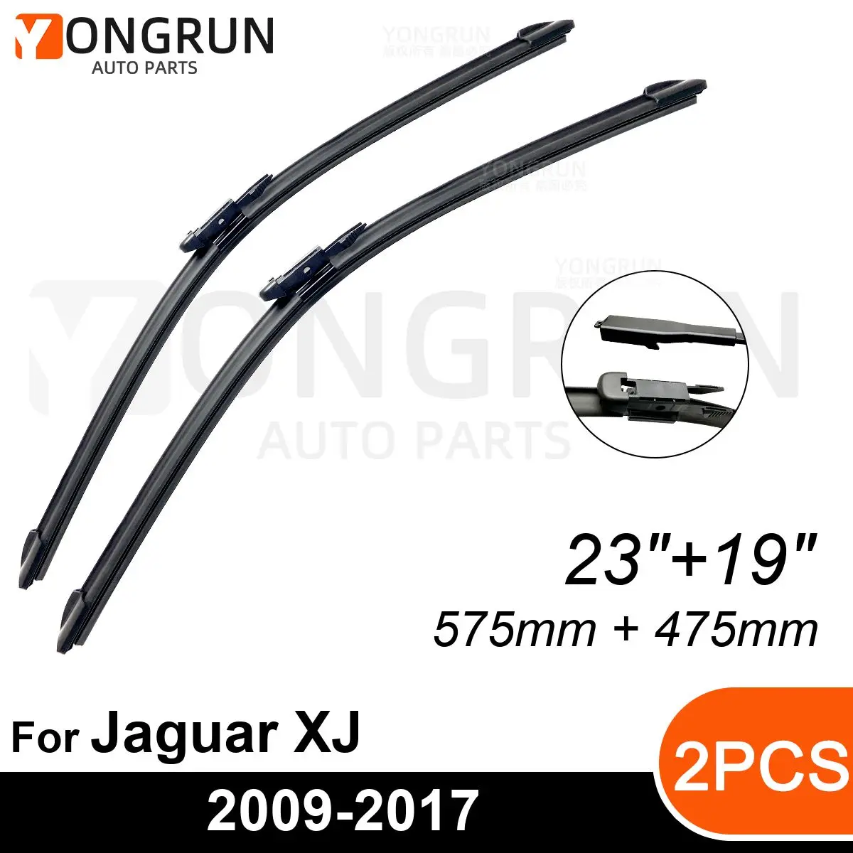 Front Wipers For Jaguar XJ 2009 2017 Wiper Blade Rubber 23"+19" Car