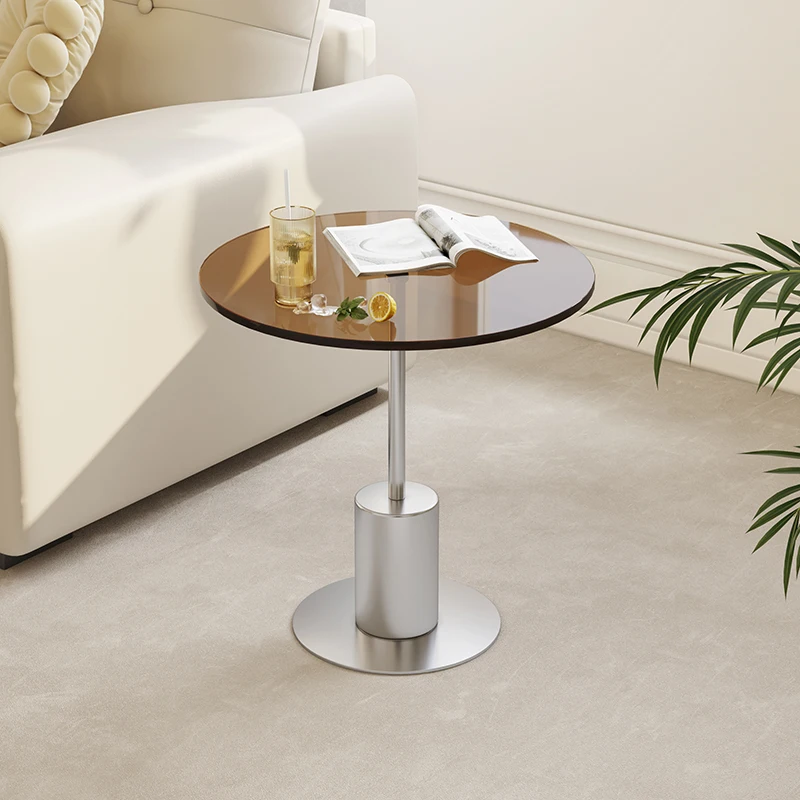 FashionCoffeeTablesLivingRoomSofaSideRoundTeaTableStainless