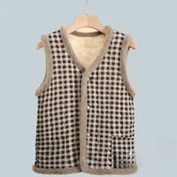 Thiened Fce Vest for Middle-Aged And ly Women Floral Print V-Ne Strong Heating Index Single Button Closure Polyes...