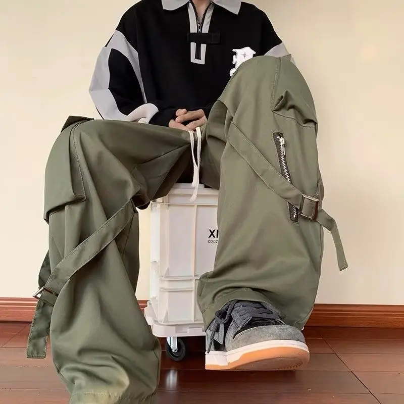 Cargo Pants Men Oversize Zipper Spring Loose Casual Workwear