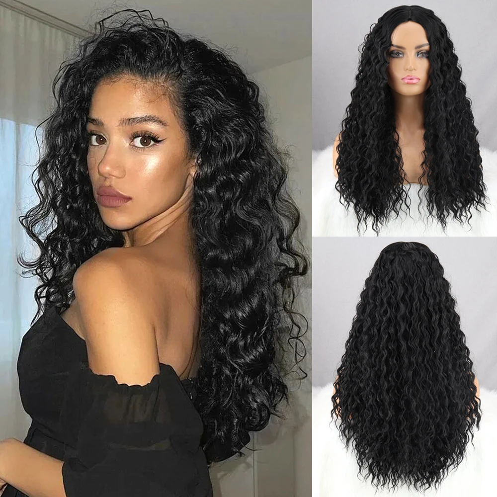 

Black Wine Red Blond Split Afro Wig Long Curly Wig Natural Synthetic Hair For Ladies Party Ladies Bob Wig