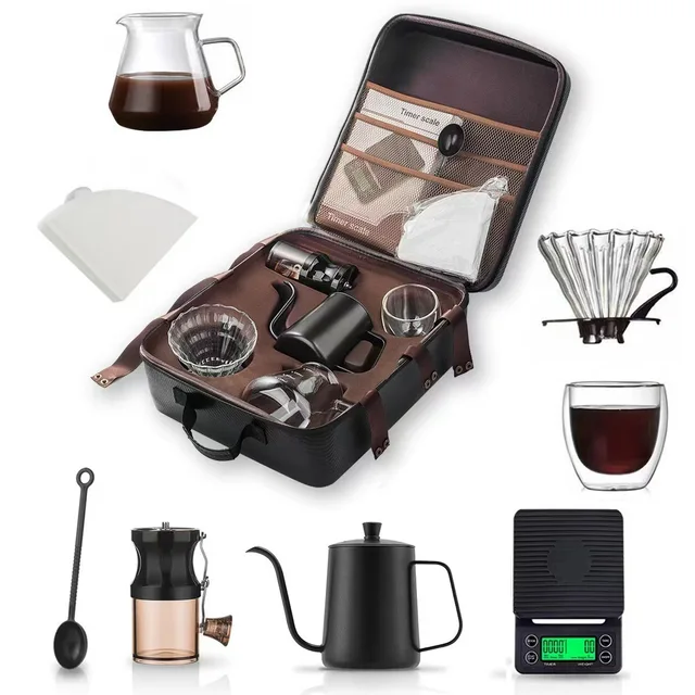 Storage Travel Hand Brewing Coffee Pot Set Hand Grinding Coffee Pot Full Set of Utensils Filter Cup Hand Brewing Pot Combination 1