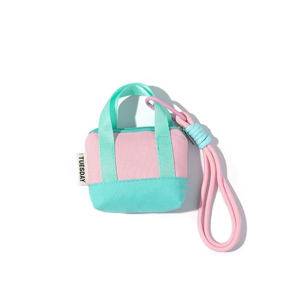 Fashionable Mini Coin Purse Canvas Dopaamine Pink Earphone Case with Wristband New Card Holder Cable Protective Cover