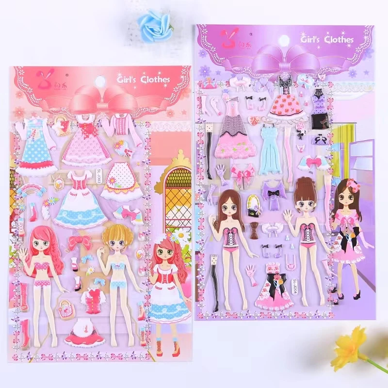 Grande tamanho 3d inchado adesivos bonitos para crianças, princesa  vestir-se do traje da menina brinquedos do dobro-deck kawaii papel bonecas  festa brinquedos presentes - AliExpress