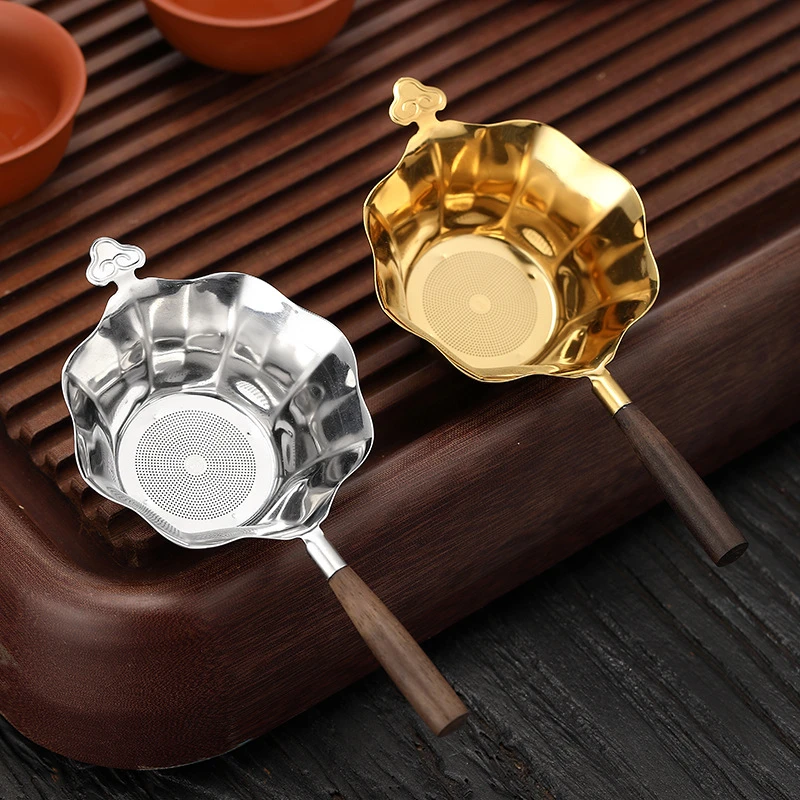 304 Reusable Stainless Steel Tea Infuser with Wooden Handle Loose Tea Leaves Strainer Fine Mesh Filter Diffuser Kungfu Teaware