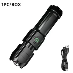 Rechargeable Waterproof LED Flashlight with Zoom for Outdoor and Tactical Use (F15 - T black)