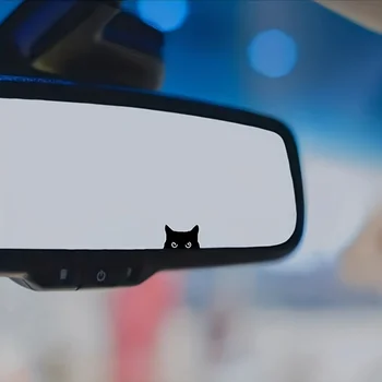 Black cat peeks at stickers, hidden button activates pop-up PVC vinyl privacy decoration, car rearview mirror stickers 1