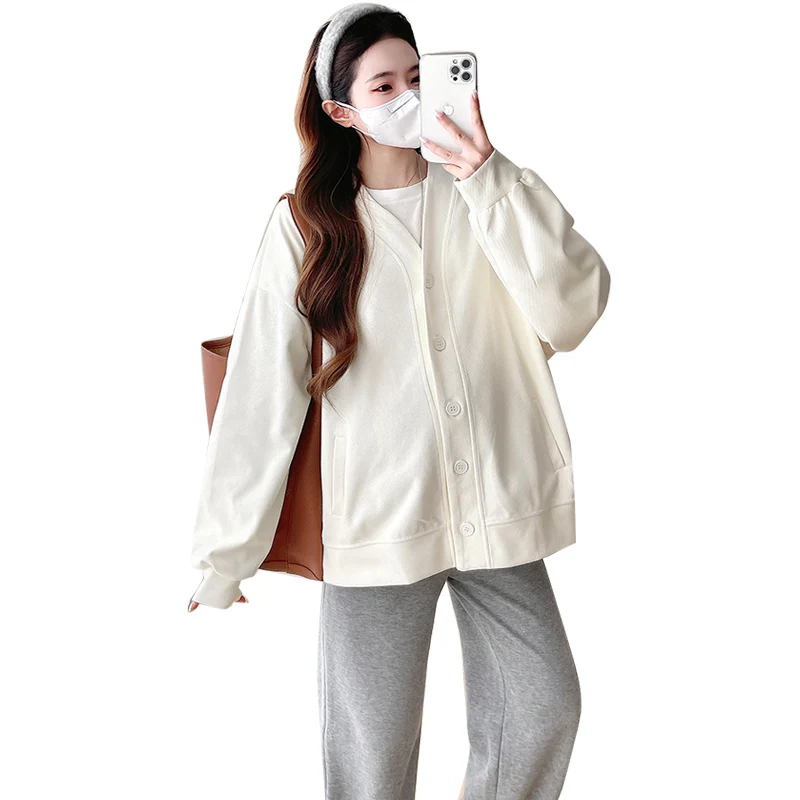 Autumn Pregnant Woman Sports Coats Long Sleeve Single-breasted Maternity Loose Casual Jackets Short Women's Outwear Cardigans