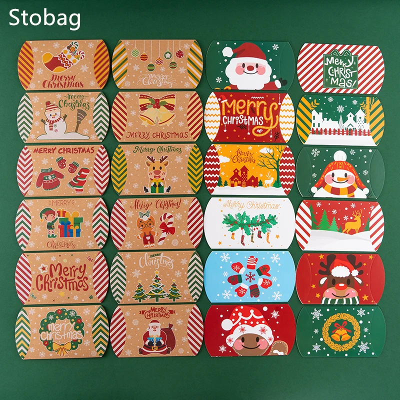 

StoBag 24pcs Christmas Kraft Gifts Candy Box Chocolate Packaging Food Present Packing Snack Kids Party Supplies Spring Festival