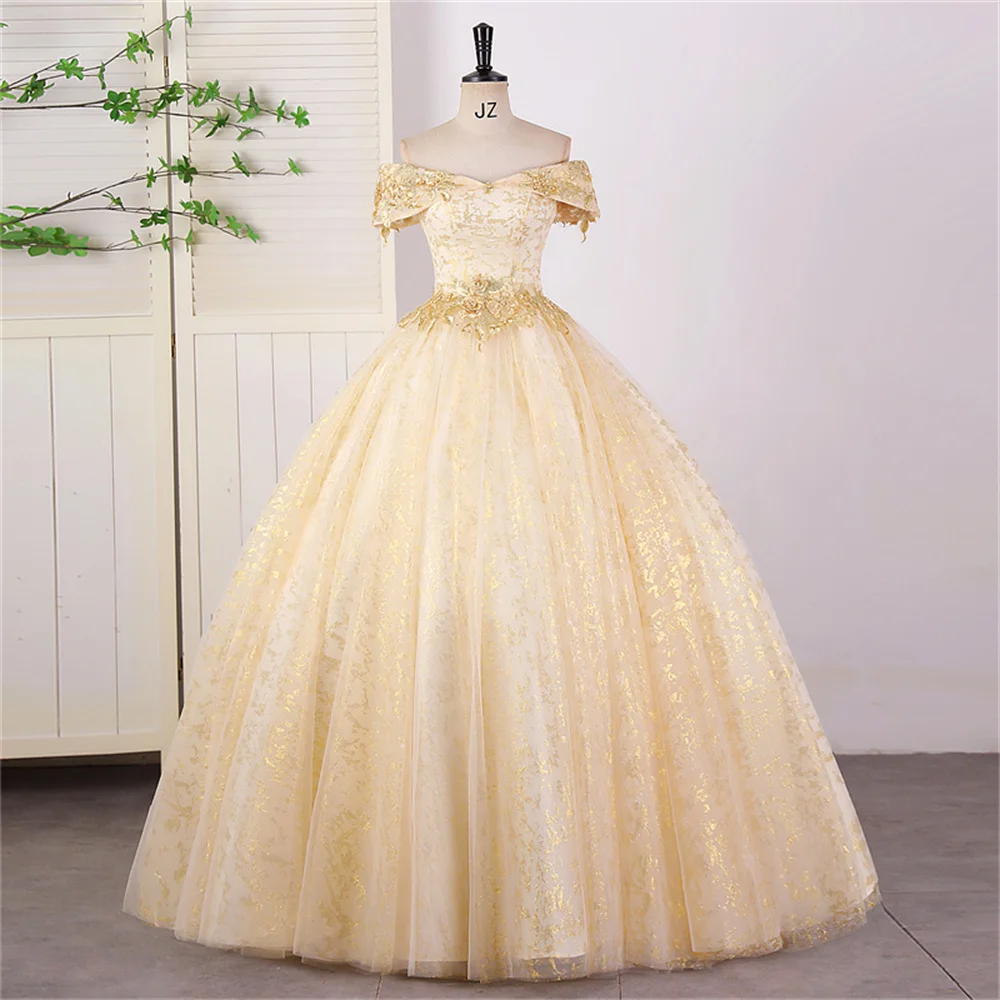 green emerald velvet dress Champagne Lace Applique Quinceanera Dresses Long Sleeve Sweet 15 Dress –  vigocouture main image 0