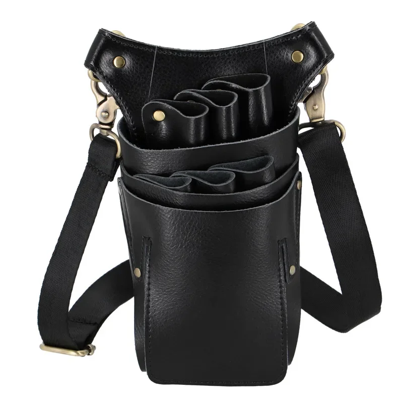 Professional 6 Pocket Cowhide Hair Scissors Bag Hair Scissors Storage Holder Hairdressing Shears Holder Bag Barber Salon Tool