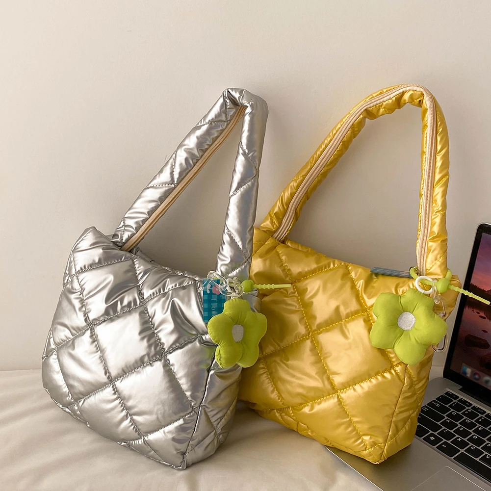 Sc94fa5b5a2064c4e92733ed1c9d112fbU Quilted Top Handle Bag for Women Puffer Handbags Puffy Shoulder Bag Winter Cotton Padded Shopping Bag Ladies Purse Commute Bag Mallzona