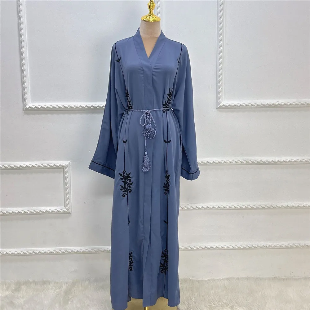 Ramadan Embroidery Open Abaya Dubai Turkey Spring Party Muslim Hijab Dress Belted Abayas for Women Kimono Islam Jalabiya Kaftan
