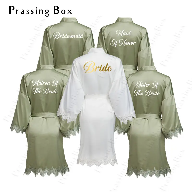 

Robes Women Matte Satin Bridal Robes Lace Robe Sage Green Bridesmaid Robes Women Night Short Robe Wedding Bride Squad Kimono