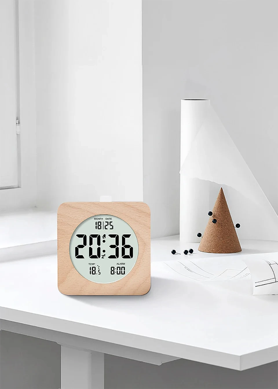 Description Picture 4 of itemLCD Digital Alarm Clock Solid Wood Date Temperature Display Table Clock with Backlight Snooze Mode Electronic Clock Room Decor