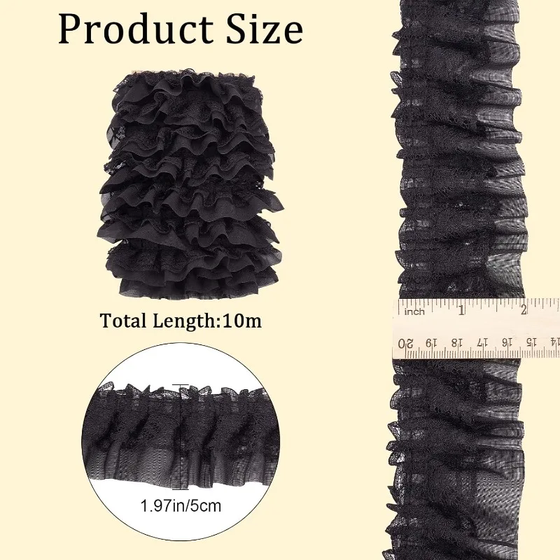10 cm di larghezza bianco nero chiffon pieghettato colletto di pizzo elastico volant per abo da indumento piegato cuco guipure frangia accessorio  15