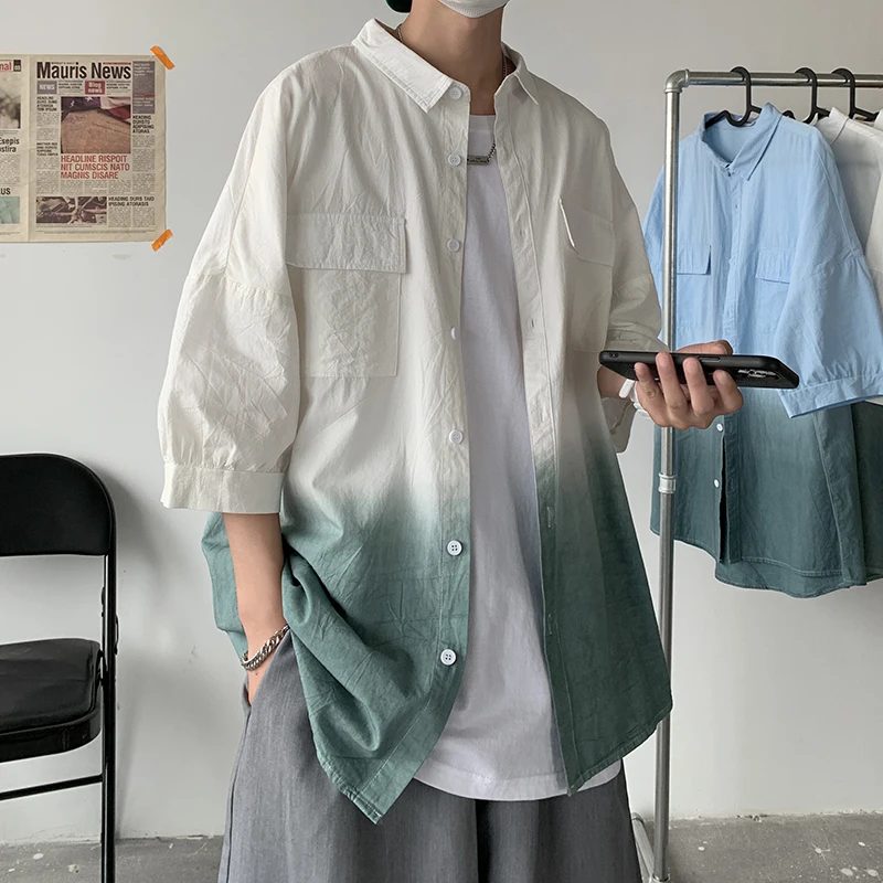 

Рубашка мужская с коротким рукавом, Повседневная футболка с градиентом, гавайская уличная одежда, праздничная, лето