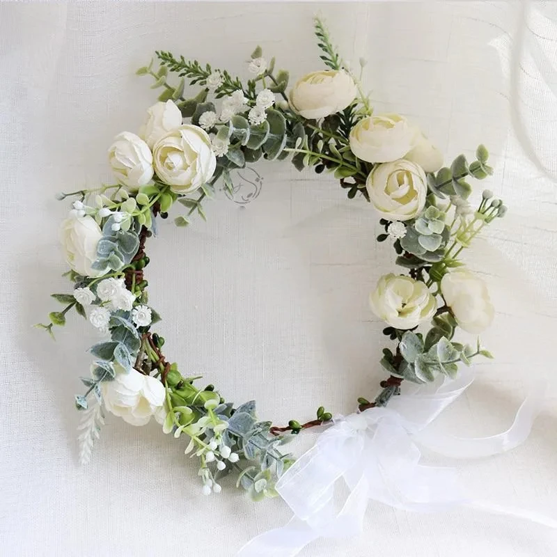 Fashion Women Girls Wedding White Flower Wreath Tiara Headband Floral Garlands Hairband Hair Accessories Bride Hair Jewelry - 6