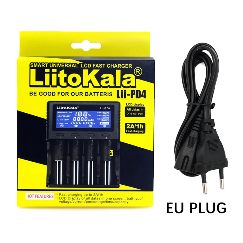 LiitoKala Lii-PD4 18650 충전기 3.7V 18350 18500 21700 20700 25500 266500 1.2V AA AAA 니켈 수소 리튬 이온 배터리 충전기, LCD 디스플레이.