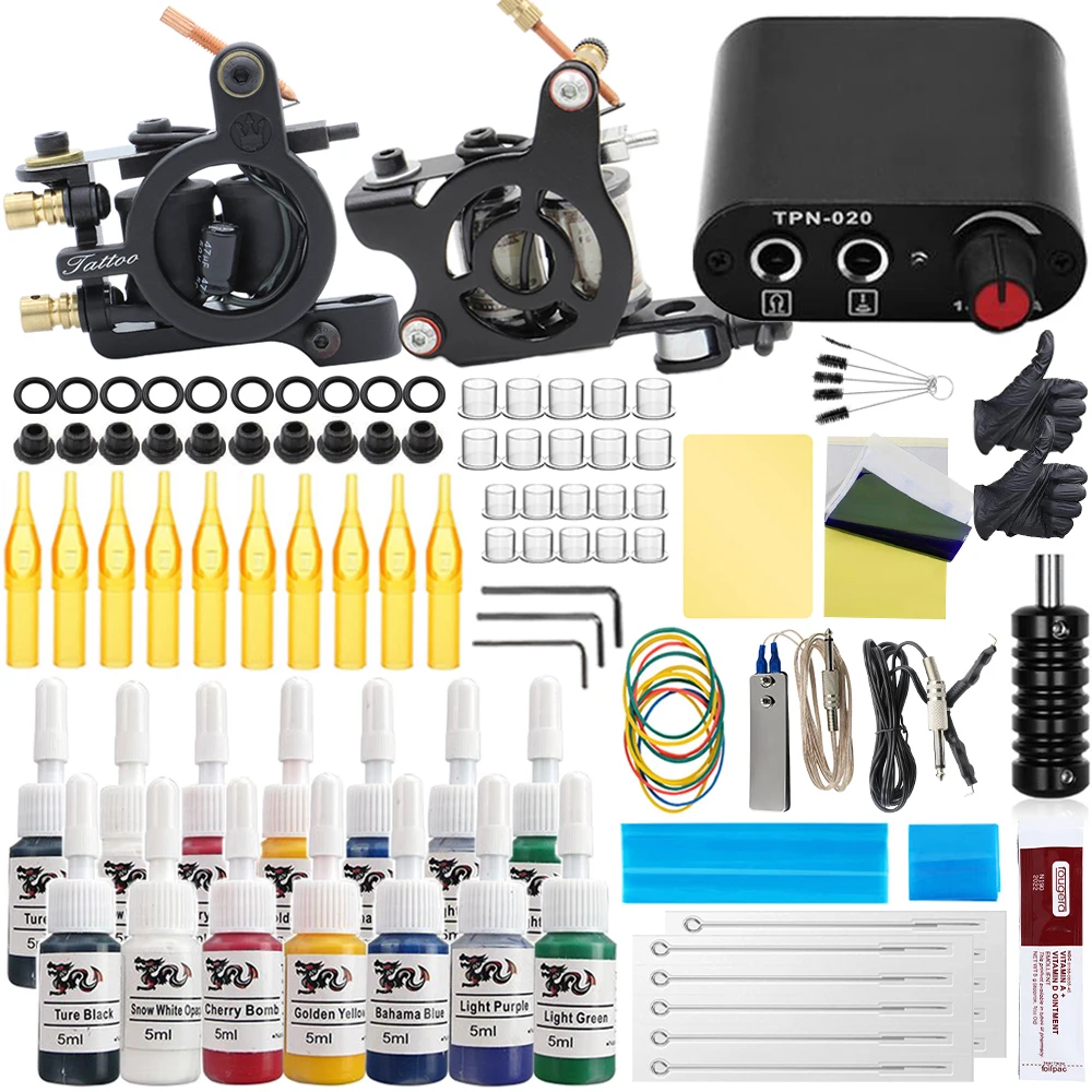 Complete Tattoo Kit Coil Tattoo Machine Set Tattoo Power Supply