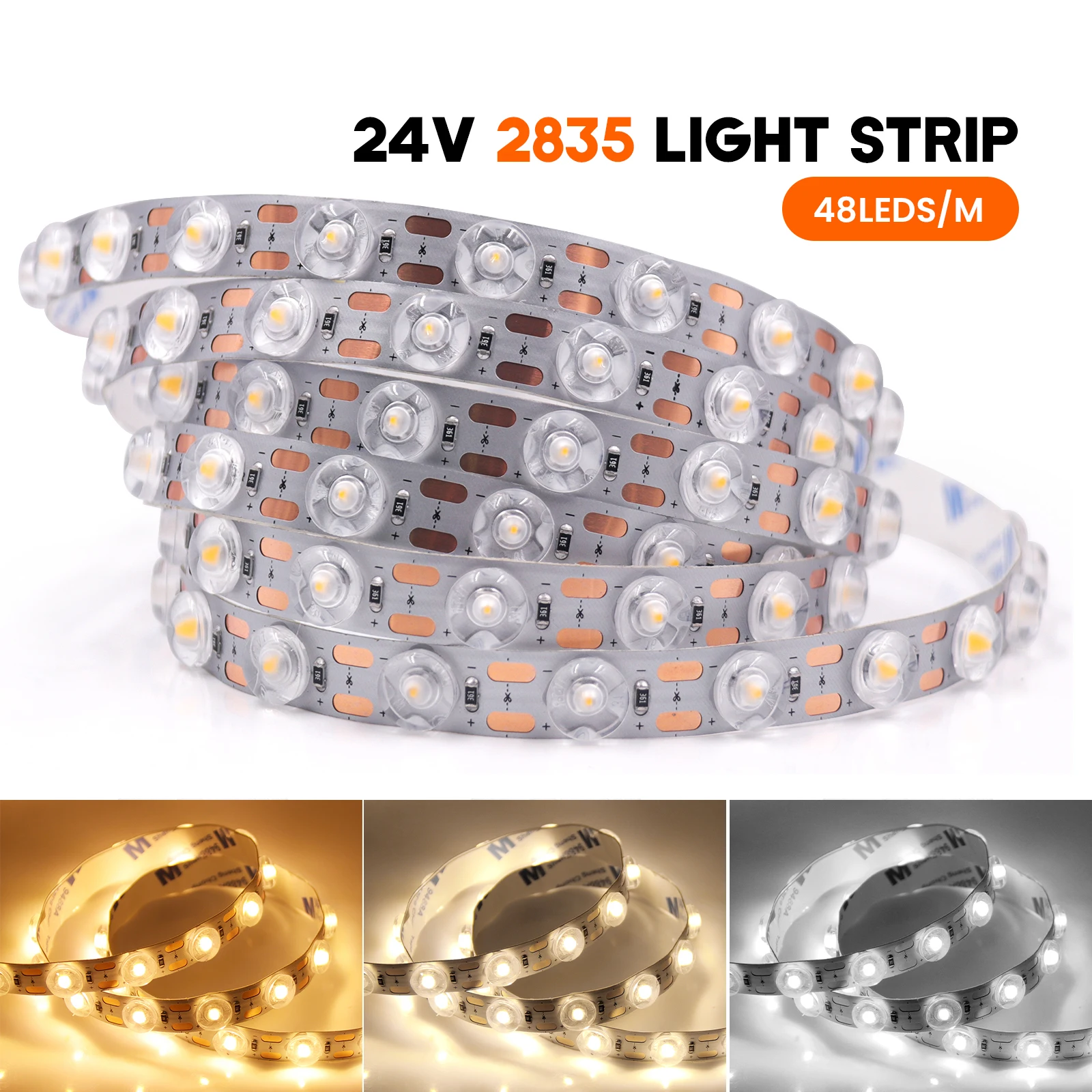 

New Ultra Bright Diffuse Reflection Lens Light 5m 10m 24V 2835 Flexible LED Tape Ice Blue White Warm Nature Backlight CRI90