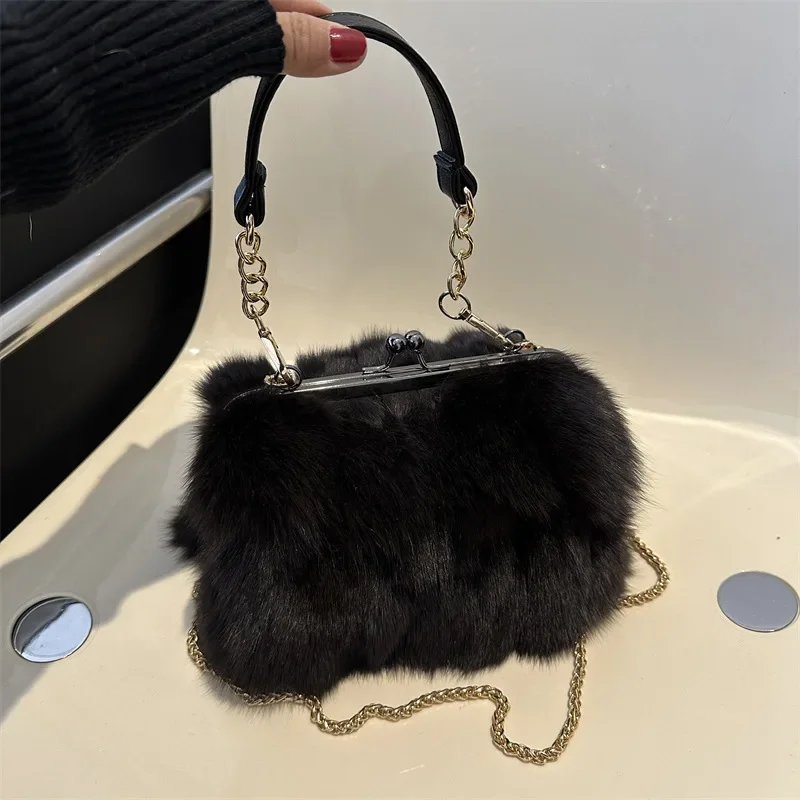 New Soft Plush Handbags Ladies Wedding Prom Party Evening Bags 2024 Autumn Winter Retro Clutches Chain Shoulder Bags For Women