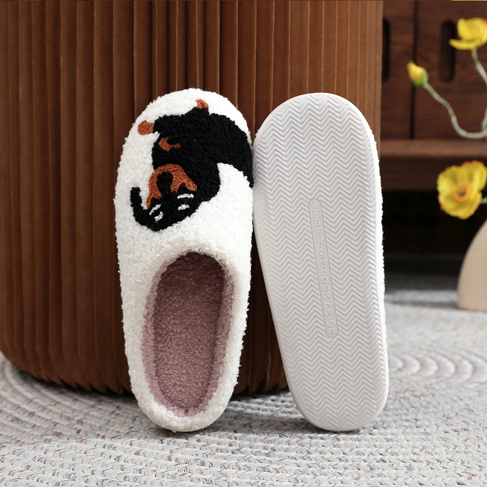 Cute Dog Cotton Slippers for Woman Men 2024 New Autumn Winter Home Floor Shoes Anti-slip Light Weight Couples Indoor Warm Slides 2