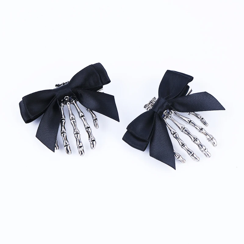 Hair Accessory Hair Clip Hair Headdress Trendy Ribbon Bowknot Skull Hand Hair Clip for Women Hair Hairpins Barrette Children Halloween Punk Style Headwear