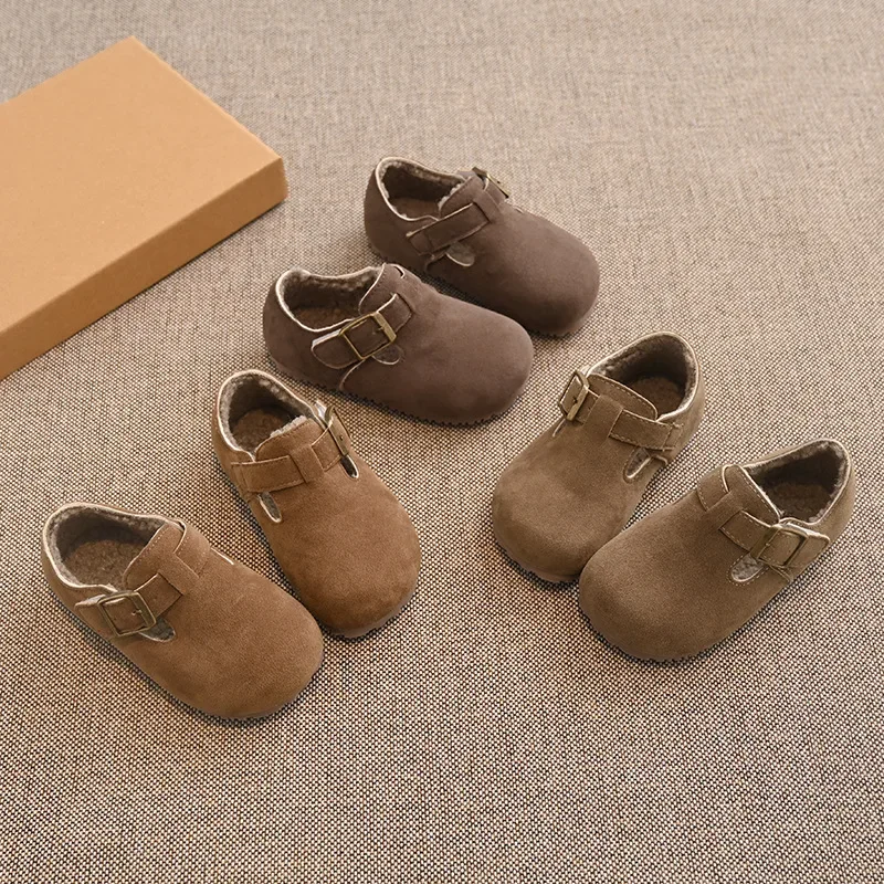 Children Boys Girls Leather Flat Shoes Moccasins Non-slip Soft Sole Winter