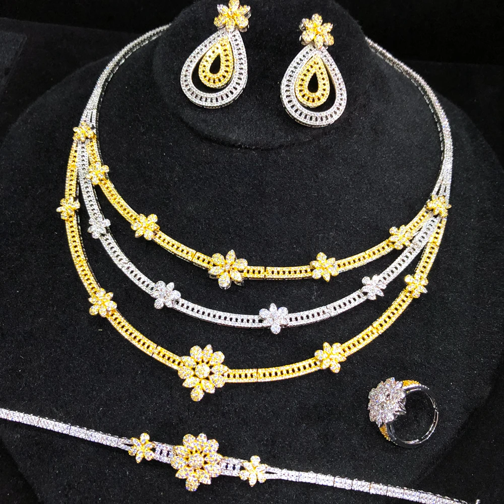 

GODKI Hollow Round 4Pcs Luxury Nigerian Jewelry Set For Women Wedding Cubic Zircon Dubai Bridal Necklace Earring Bangle Ring Set