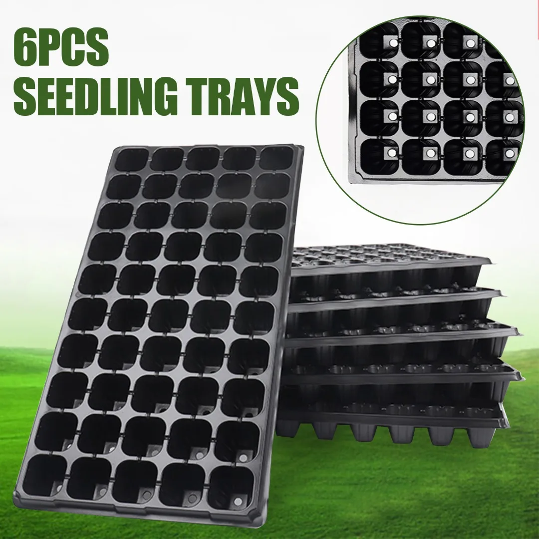 

6PCS Plastic Seedling Starter Trays Kit Gardening Seed Germination Plant Flower Growing Trays With Drain Holes Garden Supply