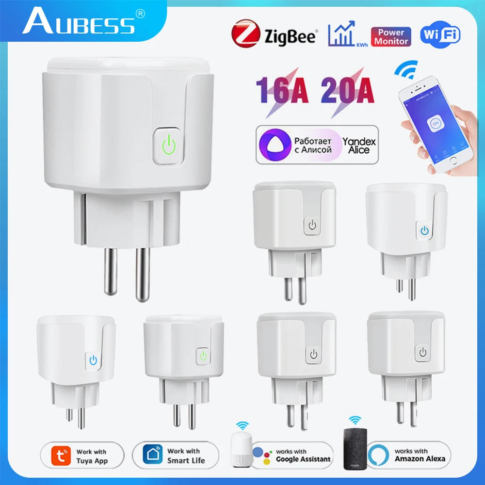 Фото Смарт-розетка Aubess Tuya, евровилка, 20/16 А, Wi-Fi, Zigbee, функция таймера, Голосовое управление через Alexa Google Home №1