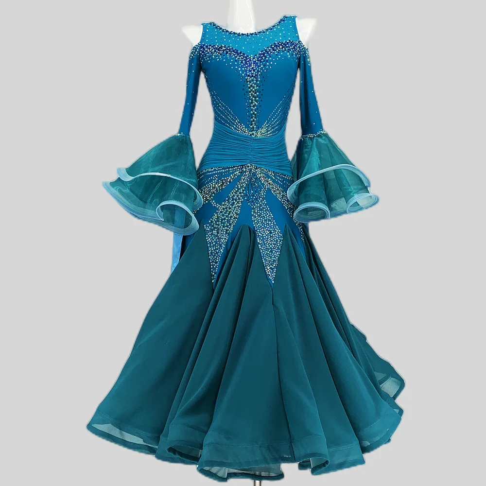 

Женское платье для Бальных соревнований, элегантное темно-зеленое платье для вальса, стандартное платье для бальных танцев