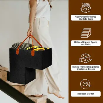 가죽 손잡이가 달린 L자형 펠트 바구니, 가정용 계단, 어린이 장난감 보관함, 가정 공간 절약형 계단 보관 정리함