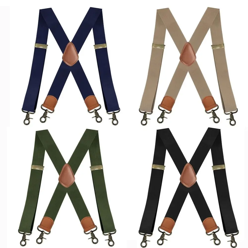 

Adjustable Vintage Suspenders New 4 Bronze Hook Clips 3.5cm Wide Elastic Braces Wedding Party X-Black Trouser Straps Belt Adult