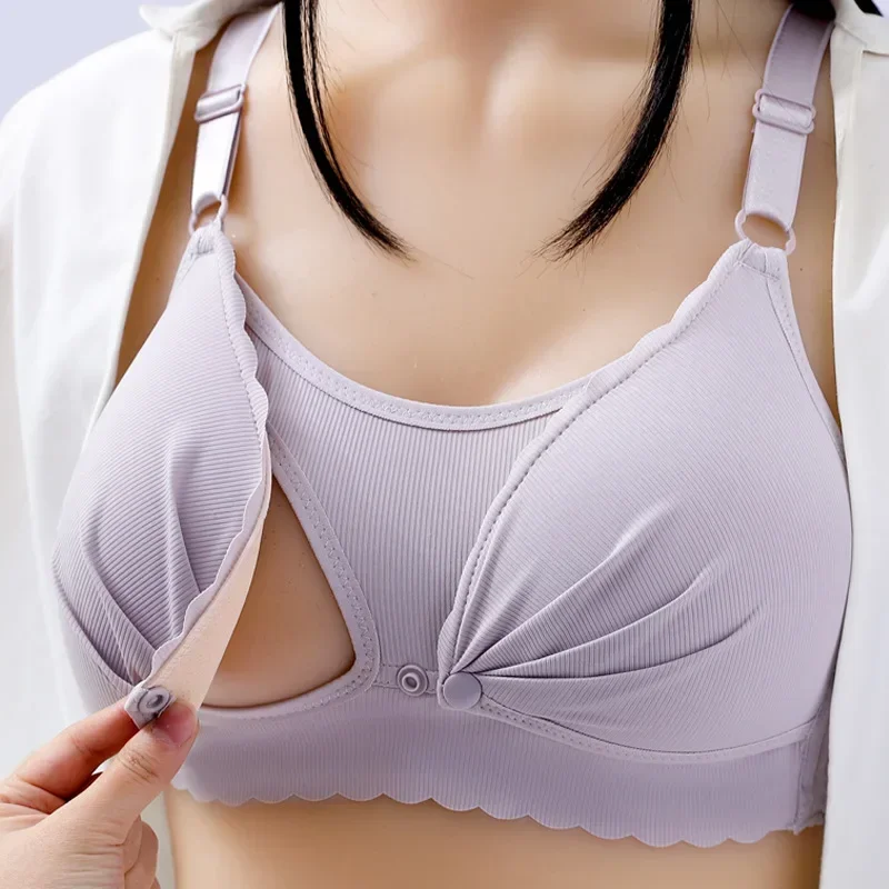 Maternity & Nursing Bra with Anti Sagging, No Steel Ring Thin and Breathable Design  Nursing Bra Wirefree Breastfeeding 3
