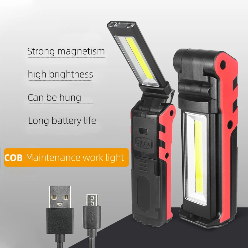 Rechargeable LED COB work light Foldable dimming flashlight Car repair