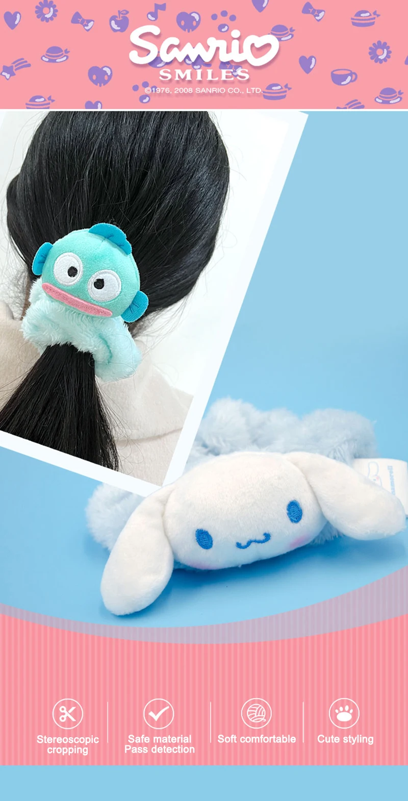 Sanrio Plüsch Cinnamoroll Melody Kuromi Kawaii Cartoon Ornament Plüsch Haarband Student Haarband Dekoration Mädchen Geburtstag Geschenke – Detail 1