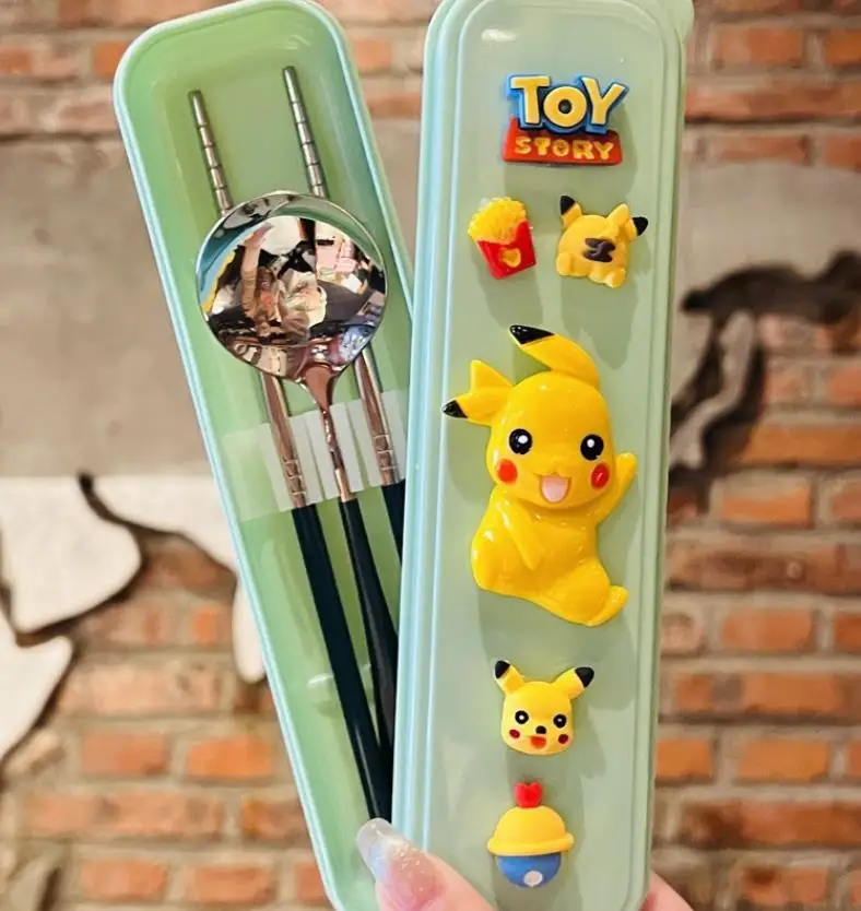 

Pokemon Tableware Cartoon Pikachu Stainless Steel Spoon Chopsticks Anime Figure Tableware Children's Spoons Kitchen Supplies