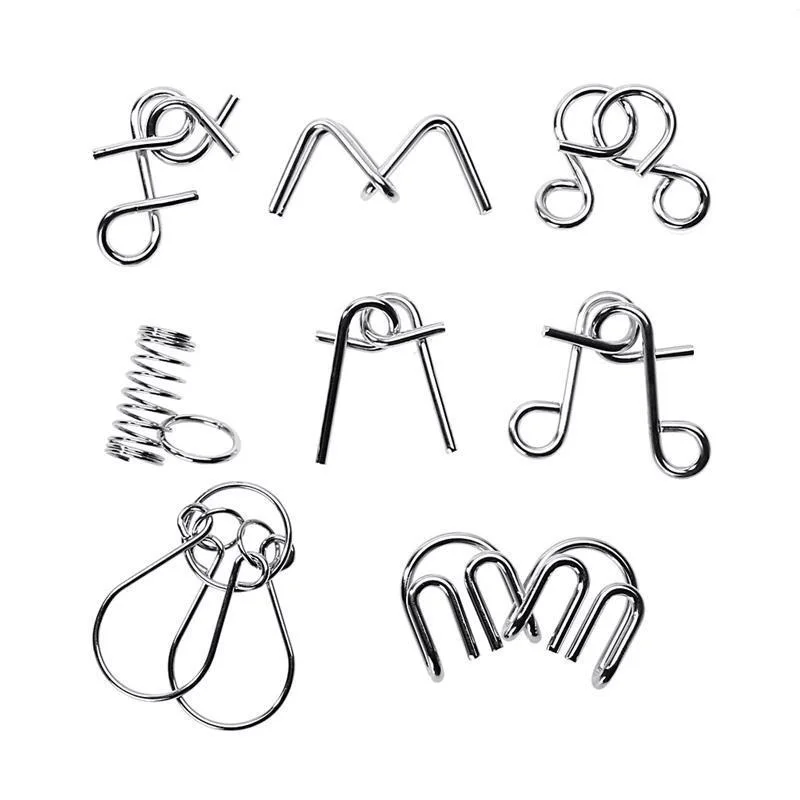 

8Pcs Adults Children Anti-Stress Reliever Toys Metal Intelligent Lock Wire IQ Mind Brain Teaser Puzzles Gifts