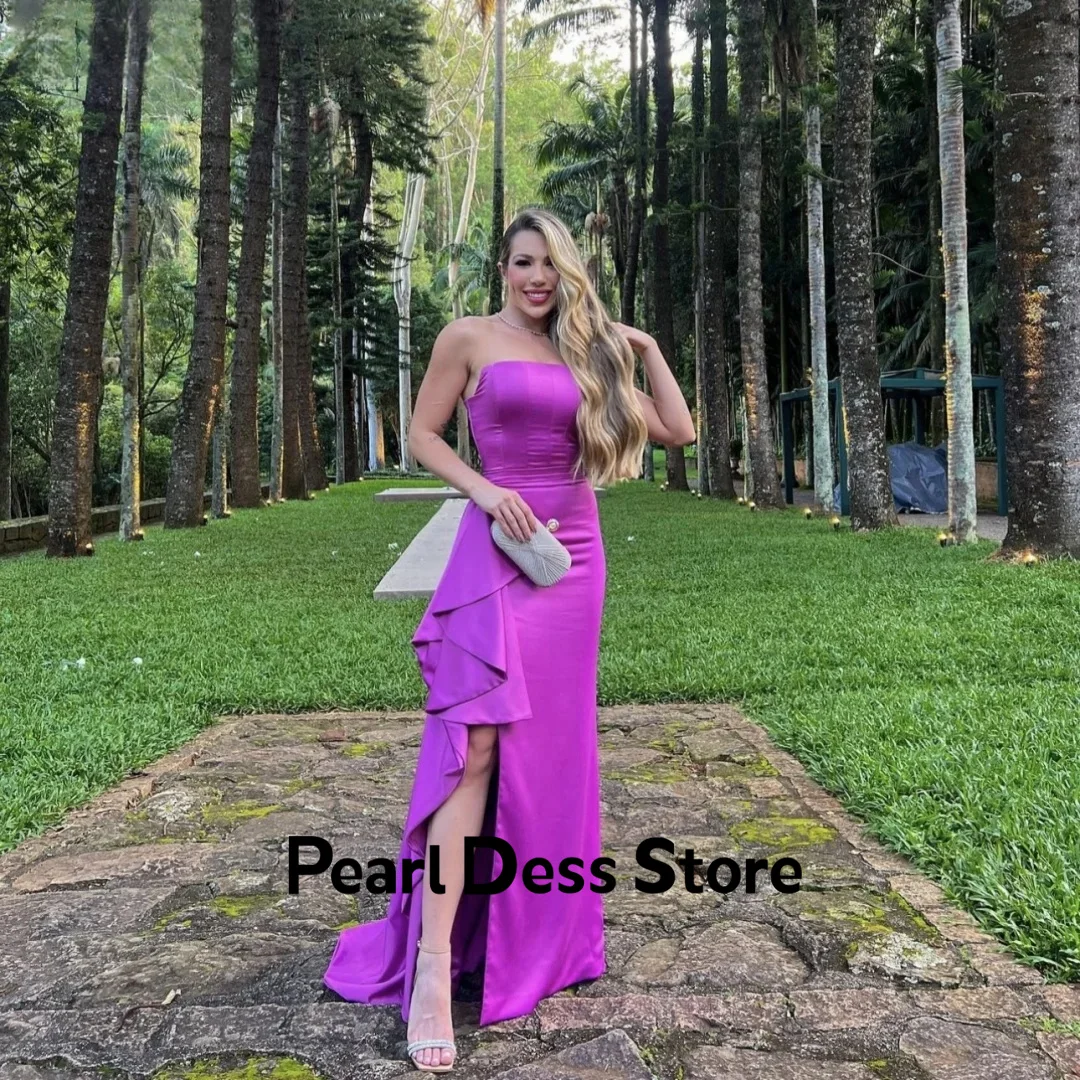 

Purple satin evening dress, one shoulder mermaid without shoulder straps, elegant custom women's wedding party evening dress