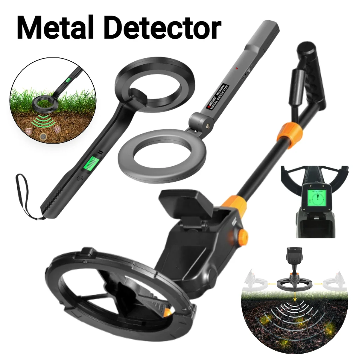 MD1008A LCD Gold Metal Detector Hunter Detecting Digger Treasure Underground Metal Detector Main Unit with Search Coil