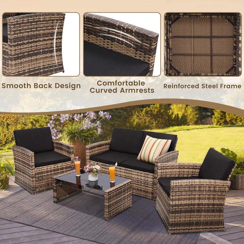 4-Piece Rattan Patio Conversation Set 4