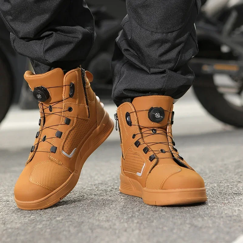 Motorcycle Microfiber Leather Ankle Boots Street Motorbike Racing Shoes Motocross Biker Chopper Cruiser Touring Ankle Boots Men